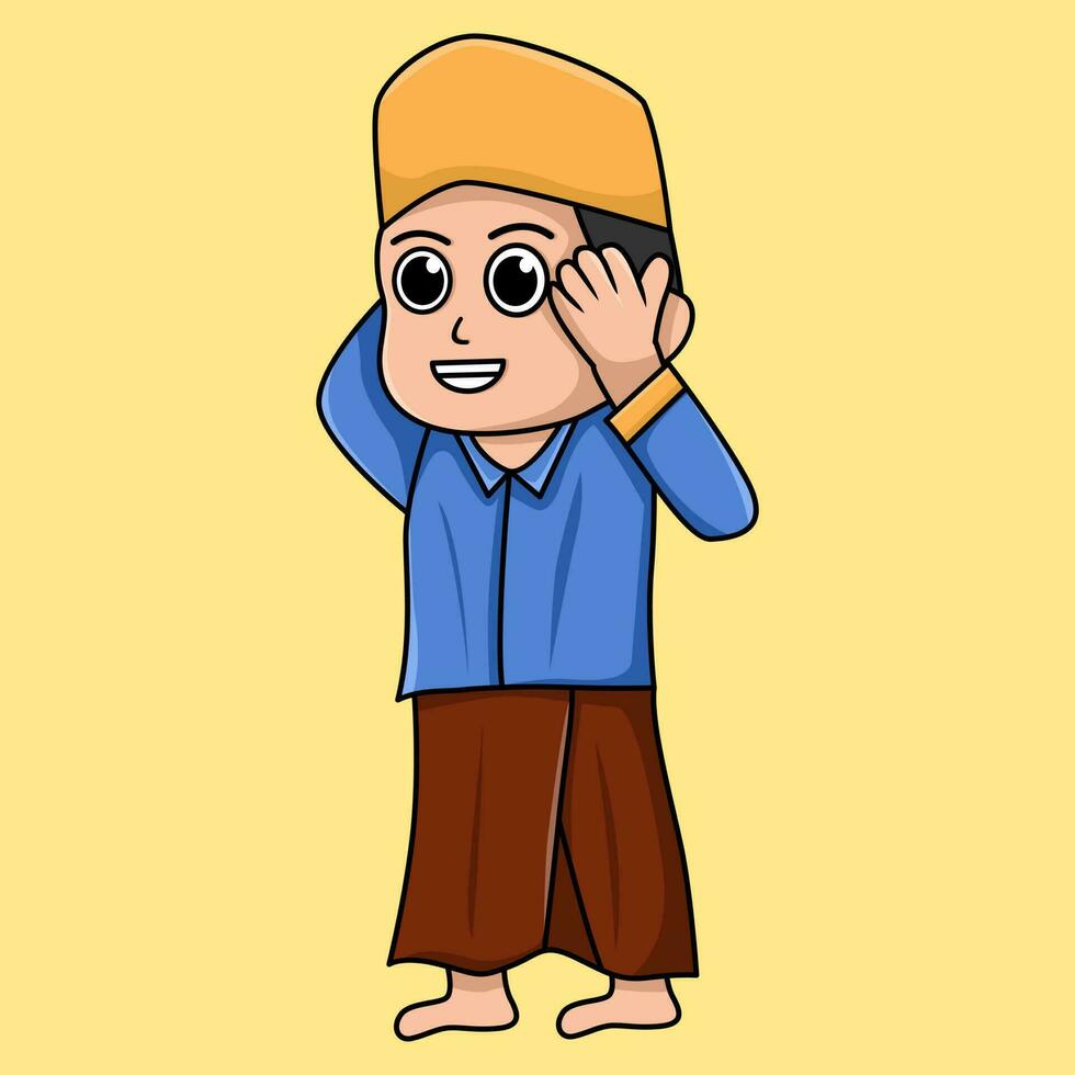 tekenfilm illustratie van een Islamitisch kind aan het doen een aan het leren werkzaamheid vector