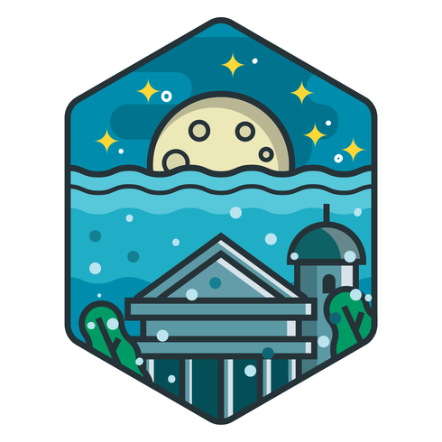 Mooie stad van Atlantis-badge vector