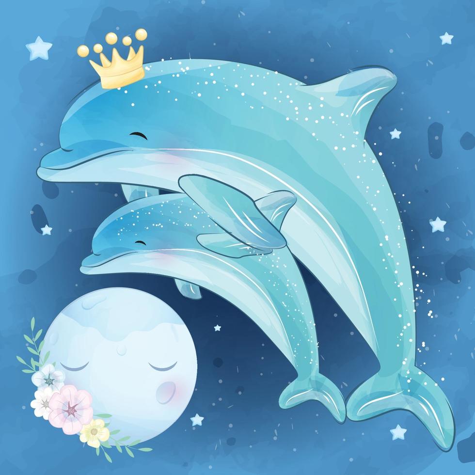 schattige dolfijn moeder en baby illustratie vector