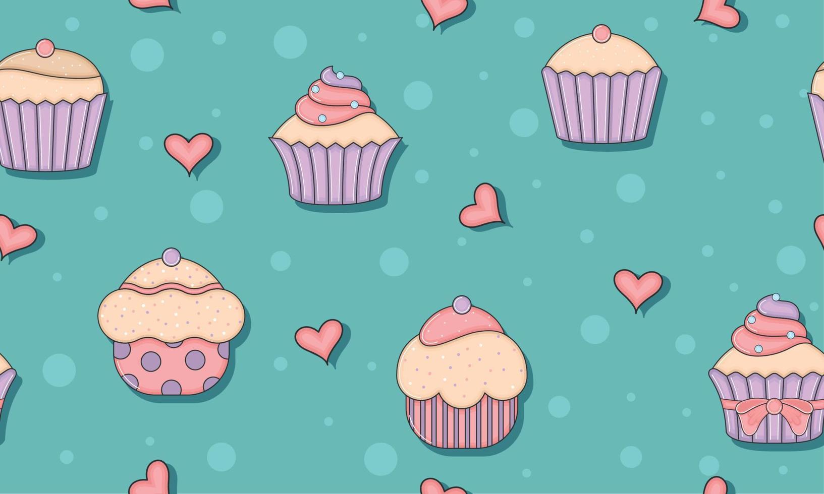 naadloos patroon achtergrond met verschillend cupcakes vector