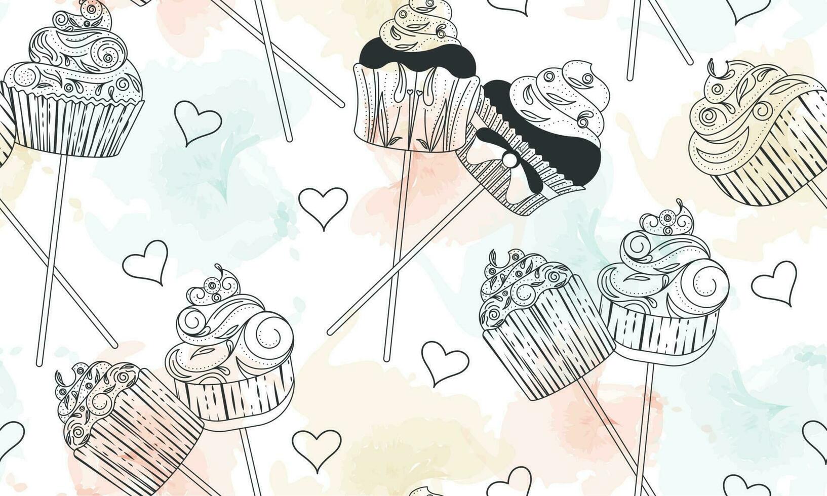 naadloos patroon achtergrond met verschillend cupcakes vector