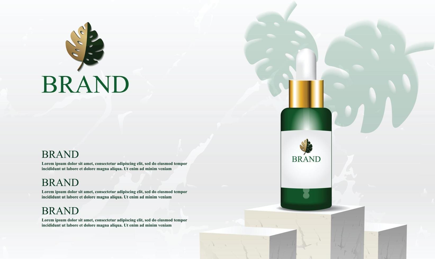 wit marmeren podium voor cosmetische productvertoning met schone achtergrond en groene blad vectorillustratie vector