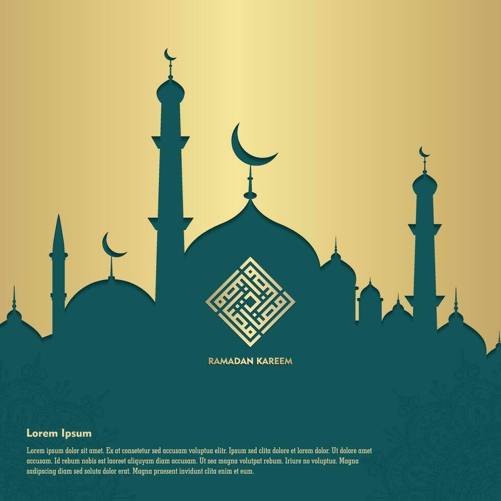 Islamitisch groet Ramadan kareem kaart plein achtergrond groen goud kleur ontwerp voor Islamitisch partij vector