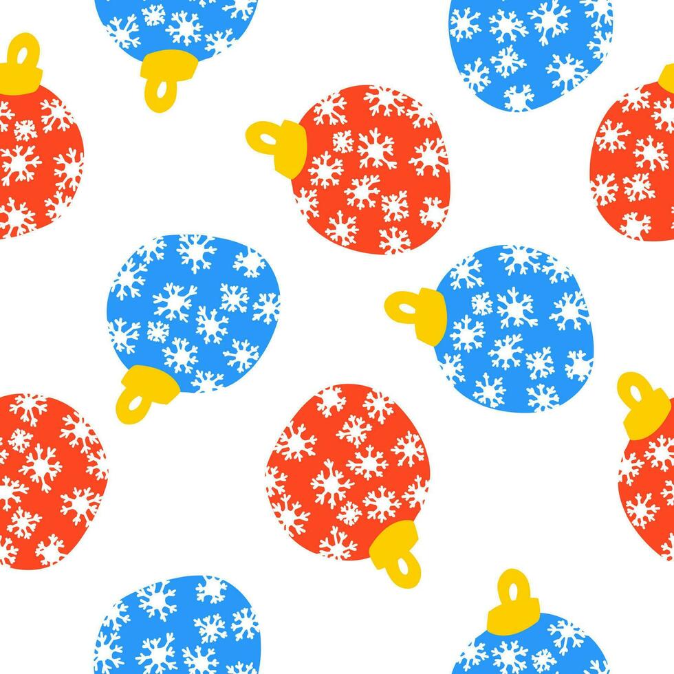 rood en blauw ballen hangende speelgoed. vrolijk Kerstmis en gelukkig nieuw jaar. vector naadloos patroon van boom decoratie in schets tekening stijl geïsoleerd Aan wit achtergrond