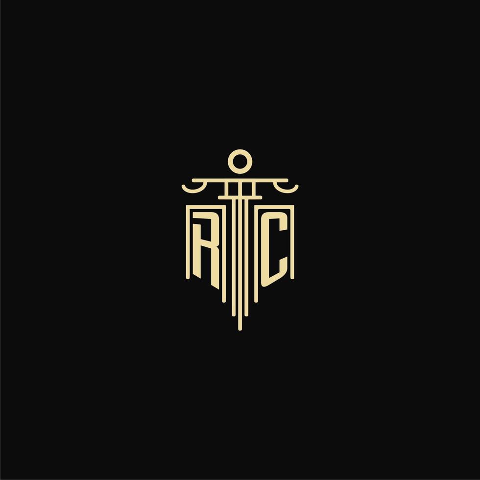 rc eerste monogram voor advocaten logo met pijler ontwerp ideeën vector