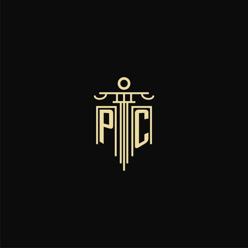 pc eerste monogram voor advocaten logo met pijler ontwerp ideeën vector