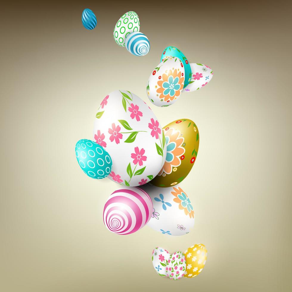 Pasen beige samenstelling met mooi eieren getrokken net zo een slinger met een verschillend patroon. vector
