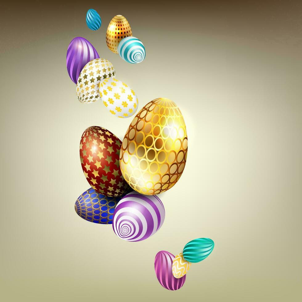 Pasen beige samenstelling met mooi eieren met een verschillend patroon en kleur. vector