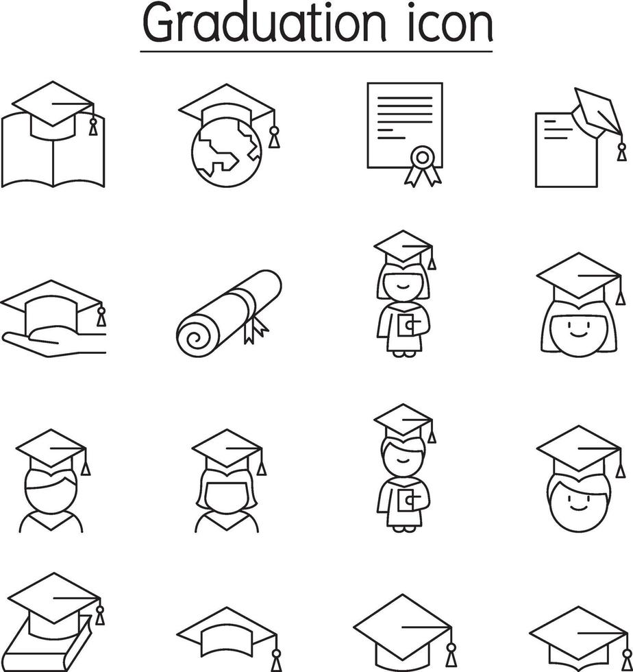 afstuderen pictogrammenset in dunne lijnstijl vector