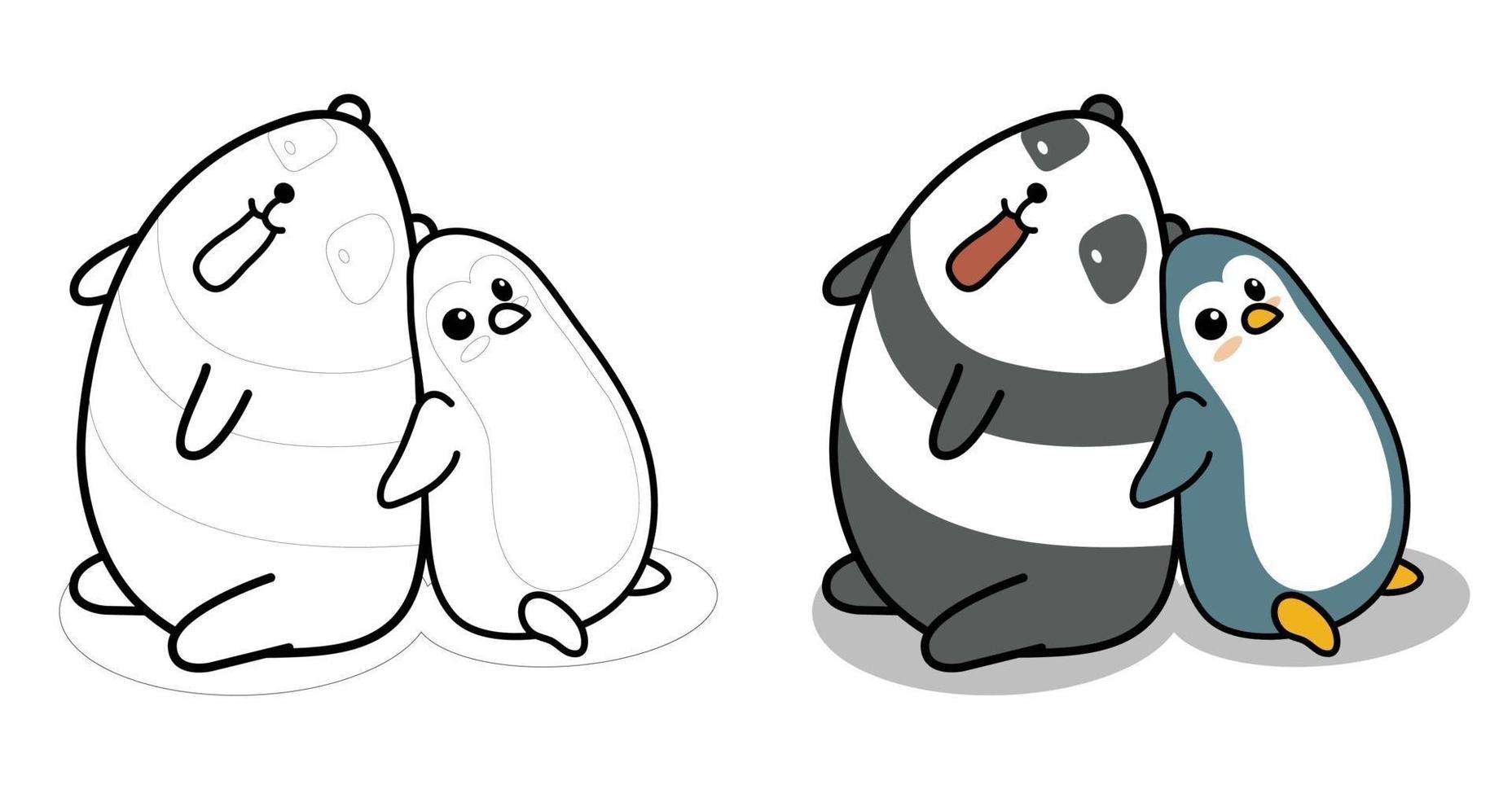 panda en pinguïn cartoon kleurplaat voor kinderen vector
