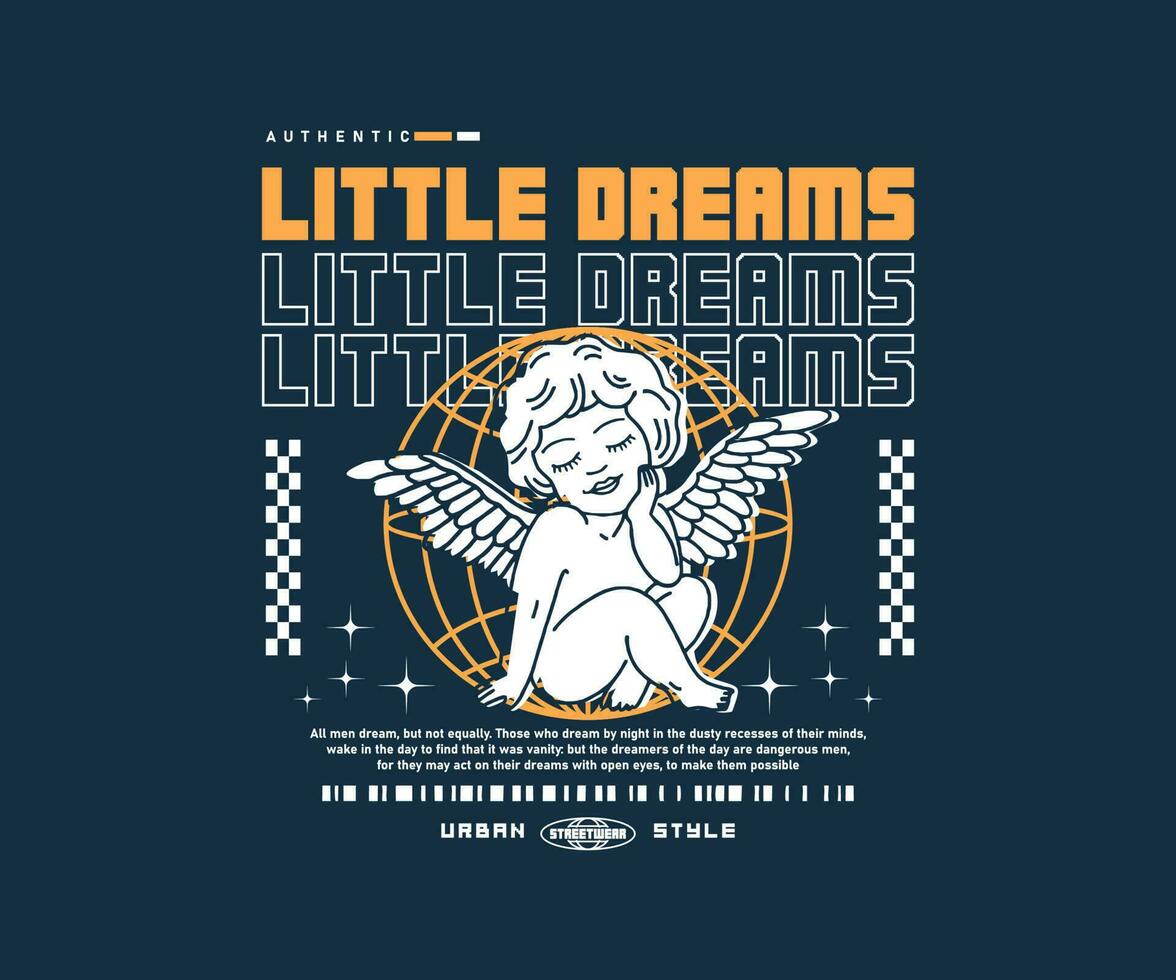 Cupido illustratie met weinig dromen leuze afdrukken, esthetisch grafisch ontwerp voor creatief kleding, voor streetwear en stedelijk stijl t-shirts ontwerp, hoodies, enz vector