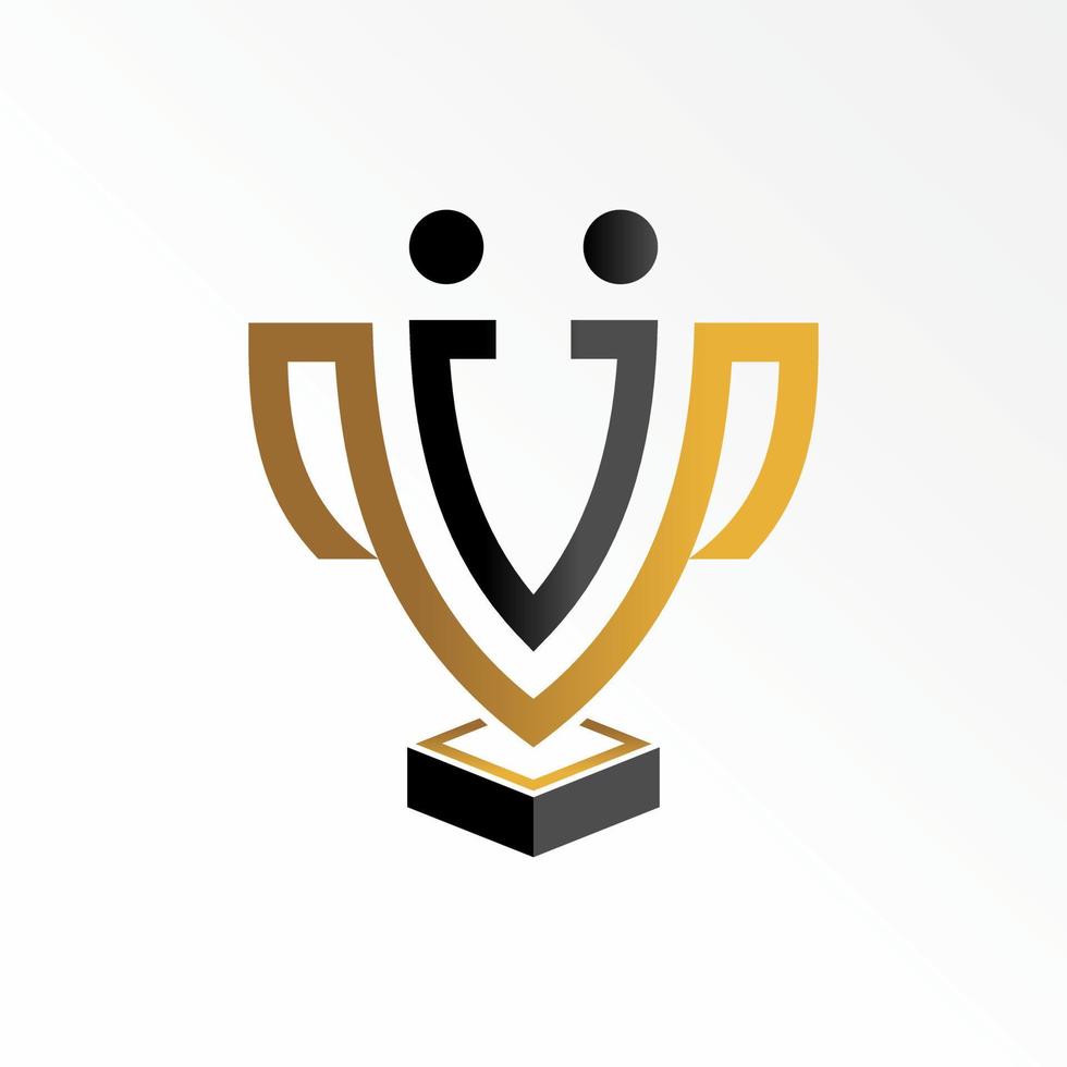 uniek trofee kop winnaar kampioen winnaar met twee lichaam of brief v doopvont beeld grafisch icoon logo ontwerp abstract concept vector voorraad. kan worden gebruikt net zo een symbool verwant naar toernooi of mensen