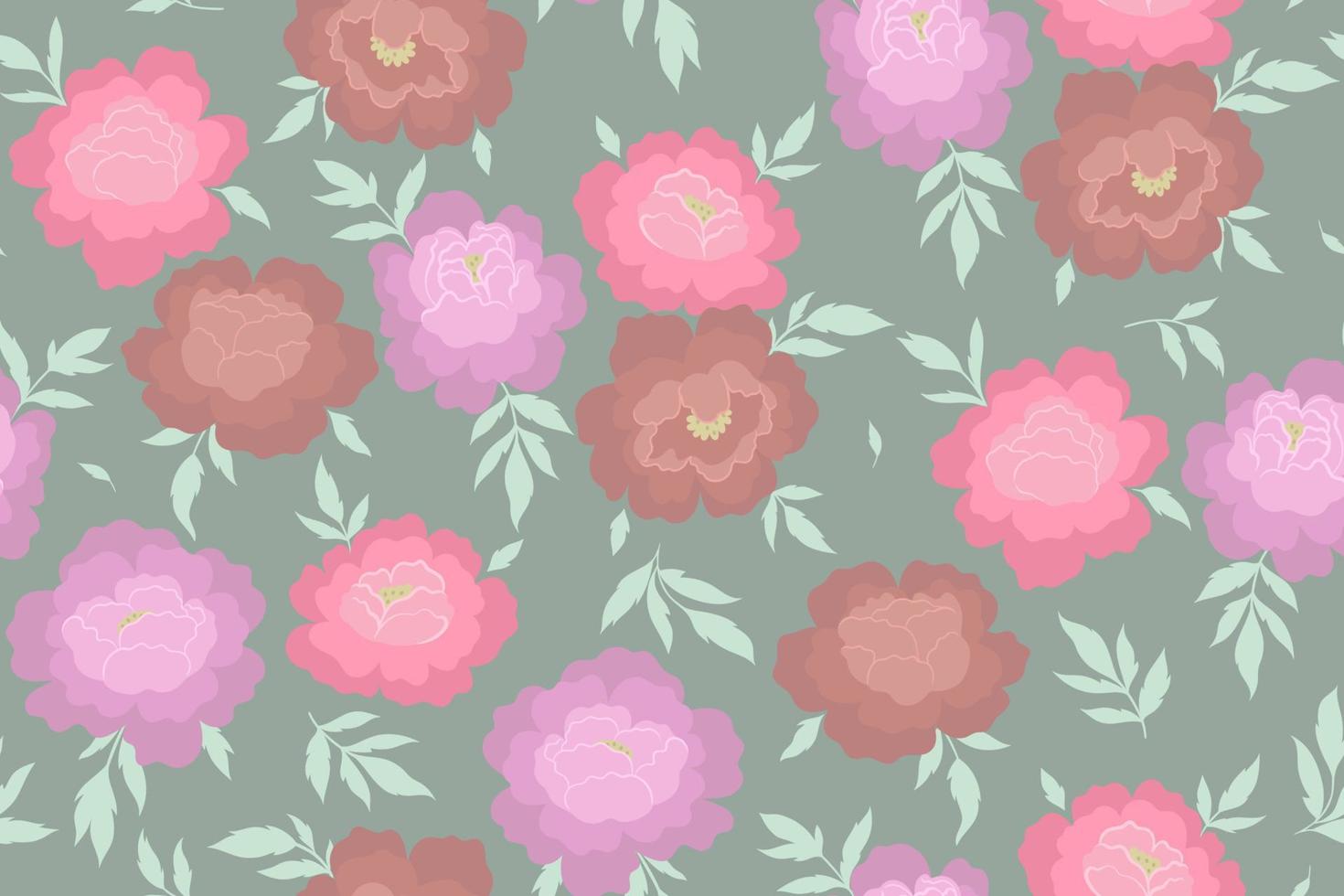 naadloos patroon met lila en roze bloemen Aan een groen achtergrond. vector grafiek.