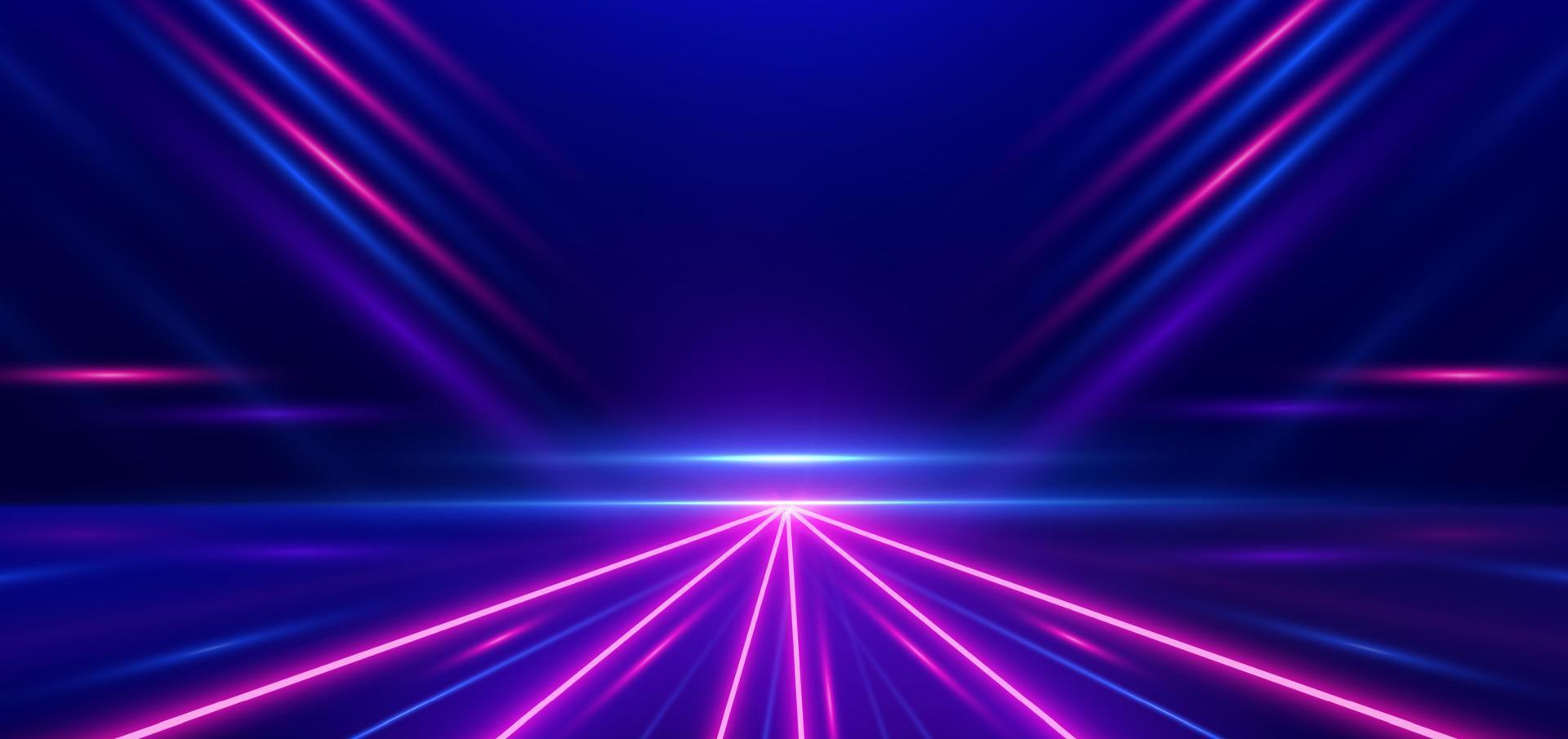 abstract technologie futuristische gloeiend neon blauw en roze licht lijnen met snelheid beweging verder gaan donker blauw achtergrond. vector