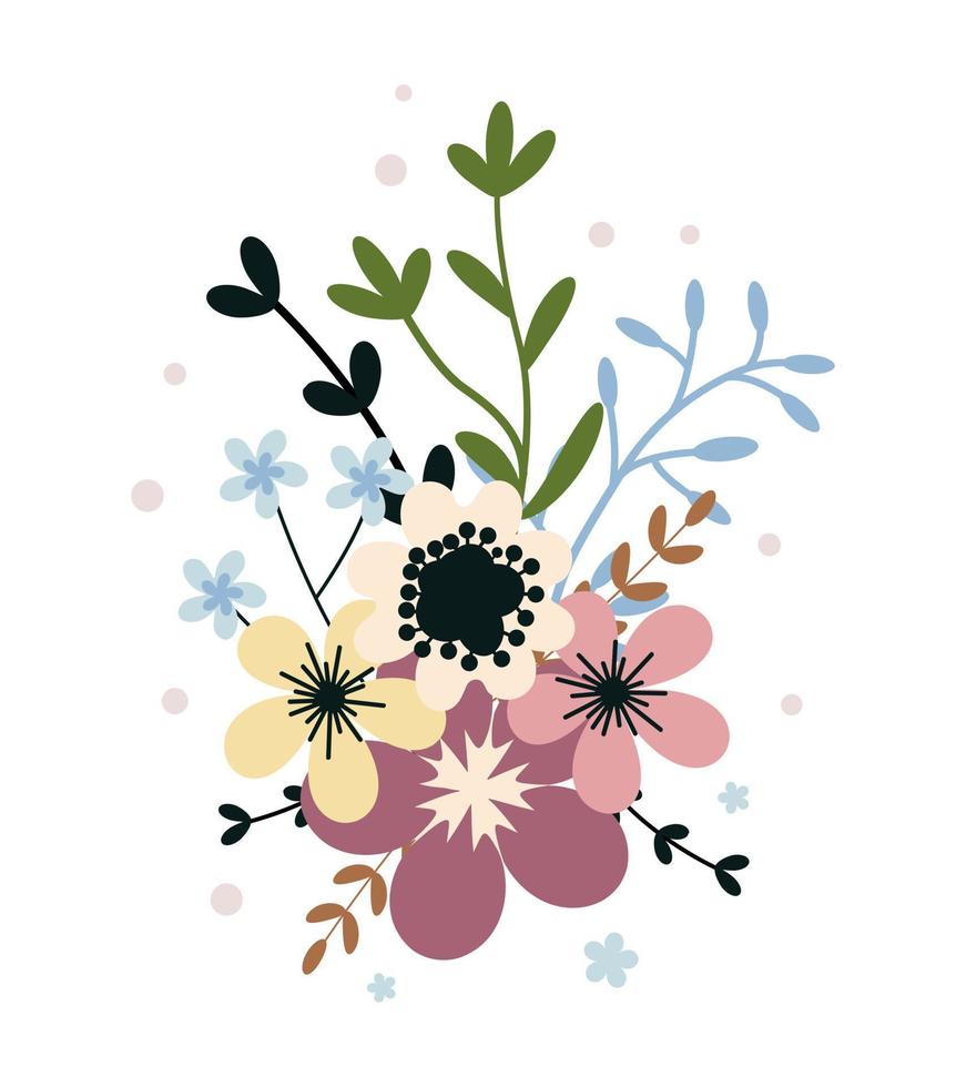 bloem met bladeren, bloemen boeket. vector bloemen. voorjaar kunst. gelukkig Pasen, vrouw dag element. posters voor de voorjaar vakantie geïsoleerd Aan wit achtergrond.