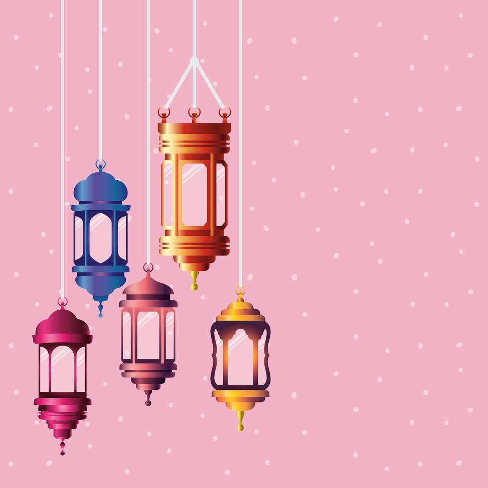 ramadan kareem gekleurde lantaarns hangen vector