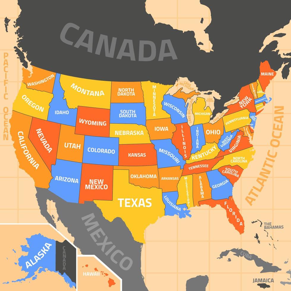 Verenigde staten kaart met regio borders vector