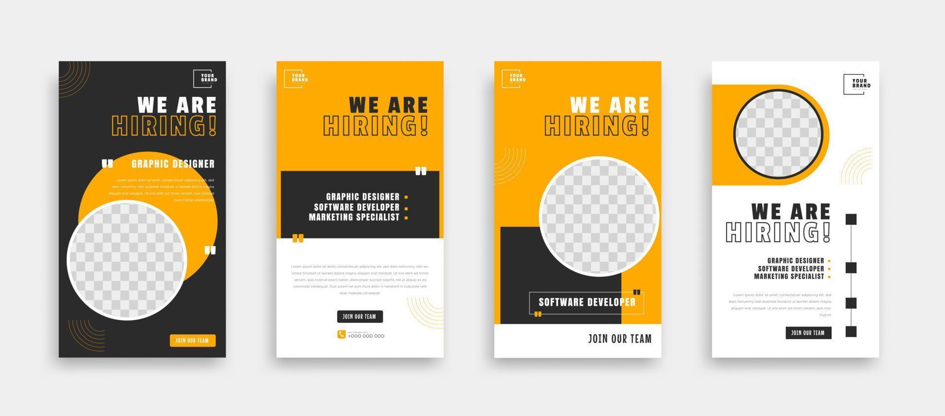 wij zijn in dienst nemen baan vacature sociaal media post banier ontwerp sjabloon met geel kleur. wij zijn in dienst nemen baan vacature plein web banier ontwerp. vector