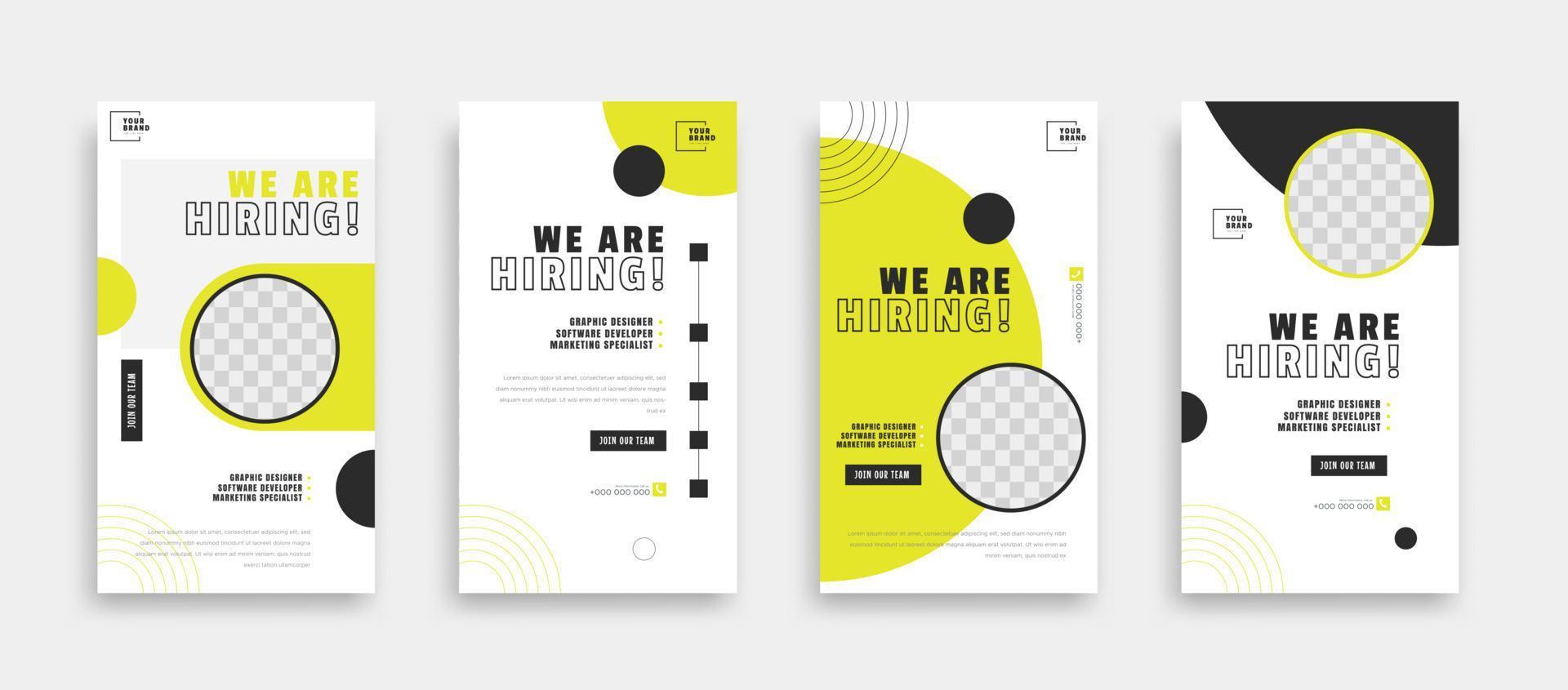 wij zijn in dienst nemen baan vacature sociaal media post banier ontwerp sjabloon met geel kleur. wij zijn in dienst nemen baan vacature plein web banier ontwerp. vector