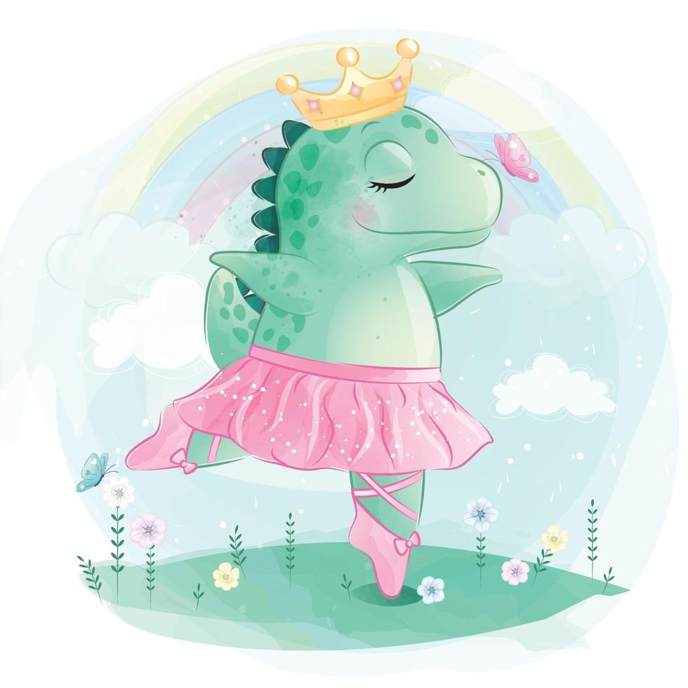 schattige dinosaurus als ballerina illustratie vector