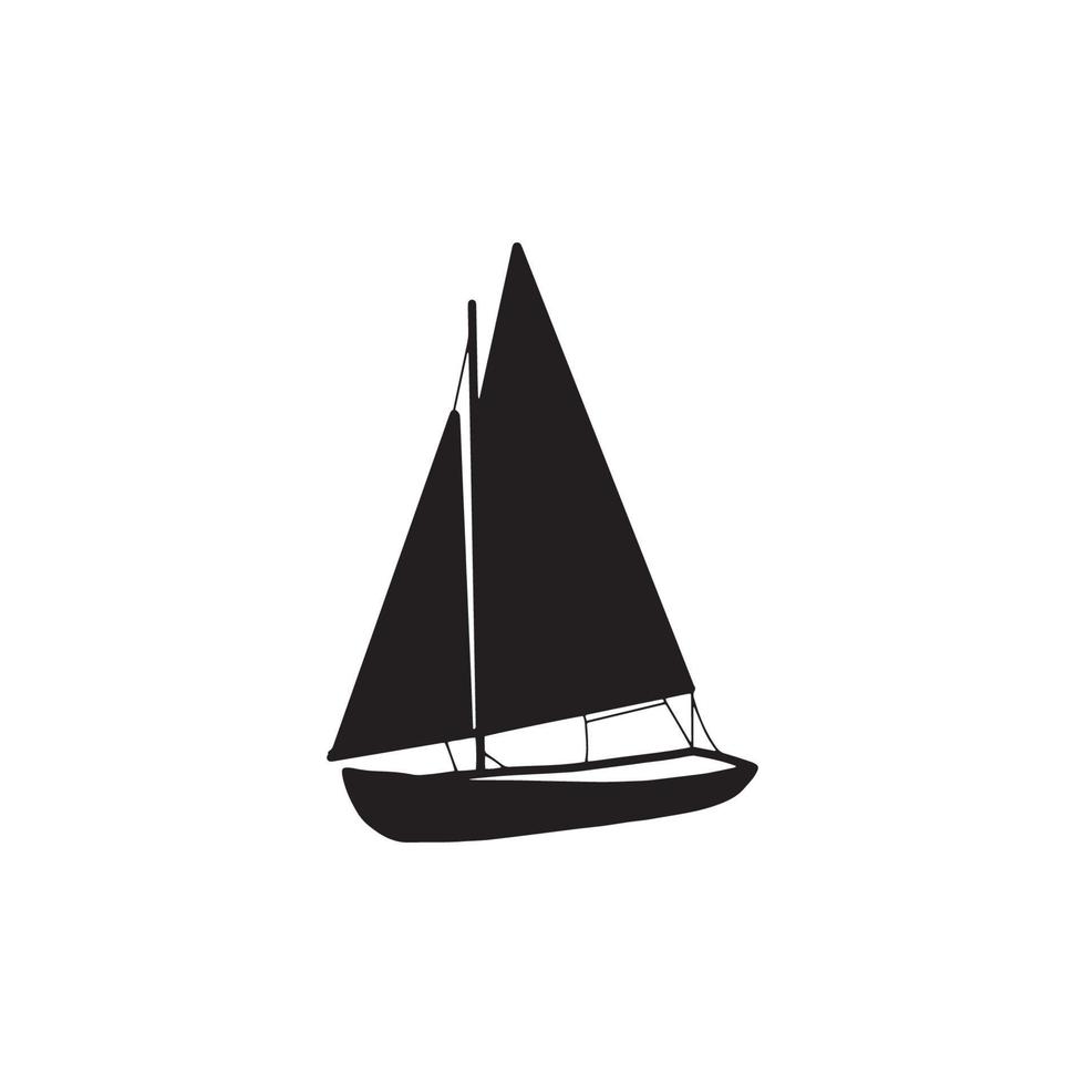 visvangst boot zwart silhouet. klein schepen in vlak ontwerp. kind speelgoed- stijl. vector illustratie Aan wit achtergrond