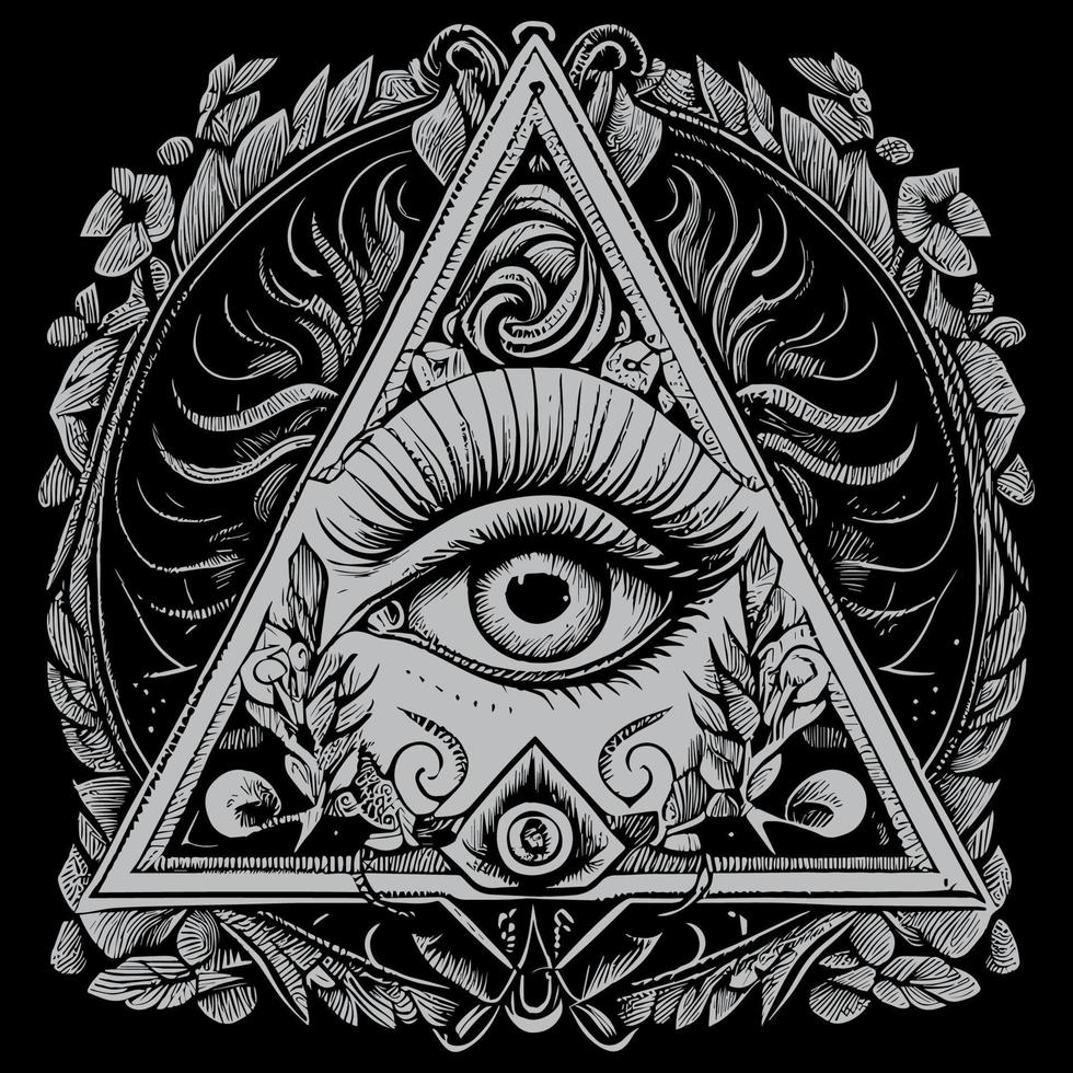 oog in driehoek vorm is een symbool dat vertegenwoordigt verschillend betekenissen aan de overkant culturen en overtuigingen, van geestelijk verlichting naar samenzwering theorieën vector