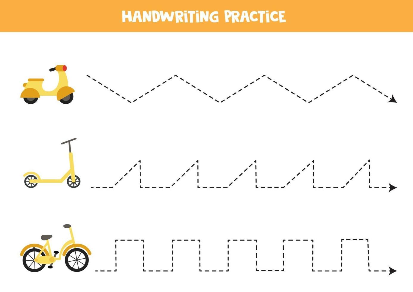 traceer de lijnen met transportmiddelen. Schrijf oefening. vector