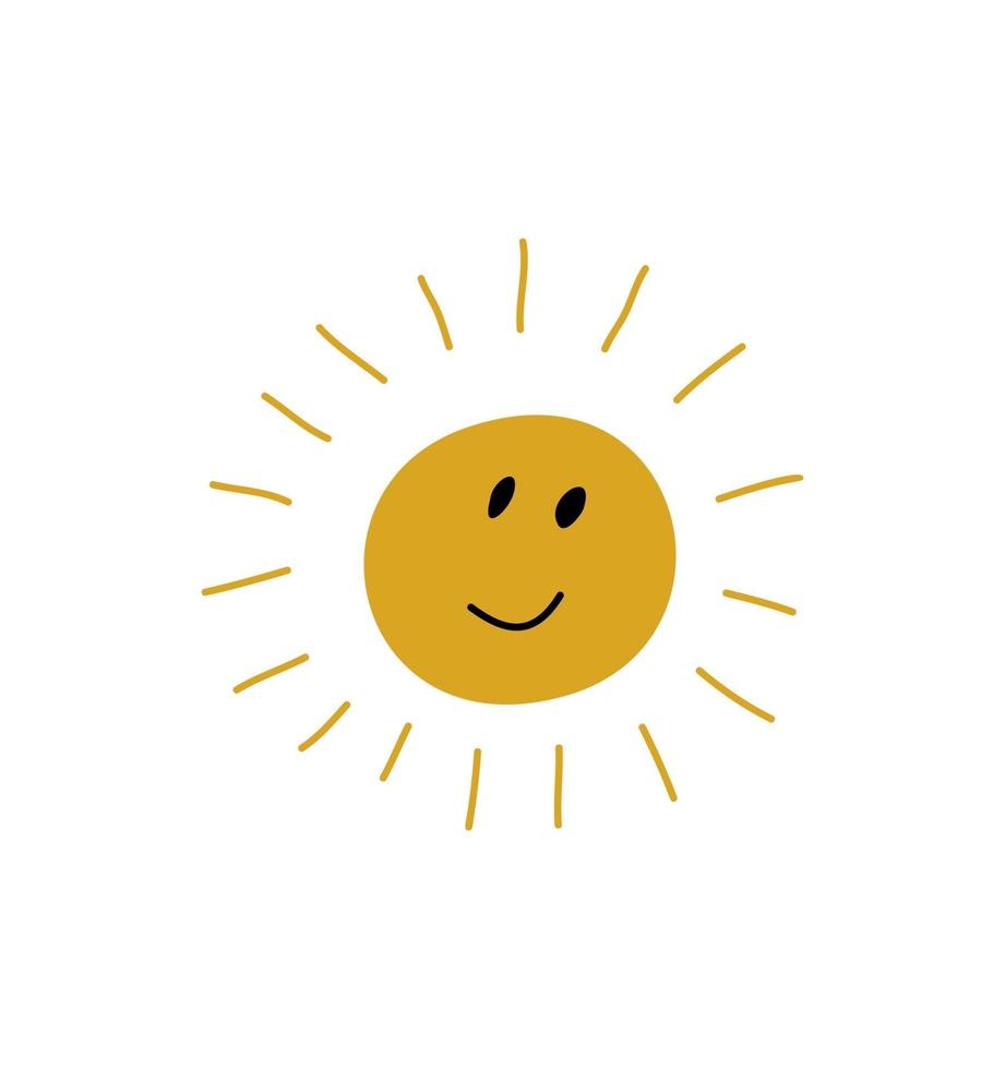 schattige lachende zon pictogram zomer vectorillustratie voor kind Scandinavische print of poster. cartoon doodle grappige zon gezicht ontwerp, baby shower wenskaart. vector