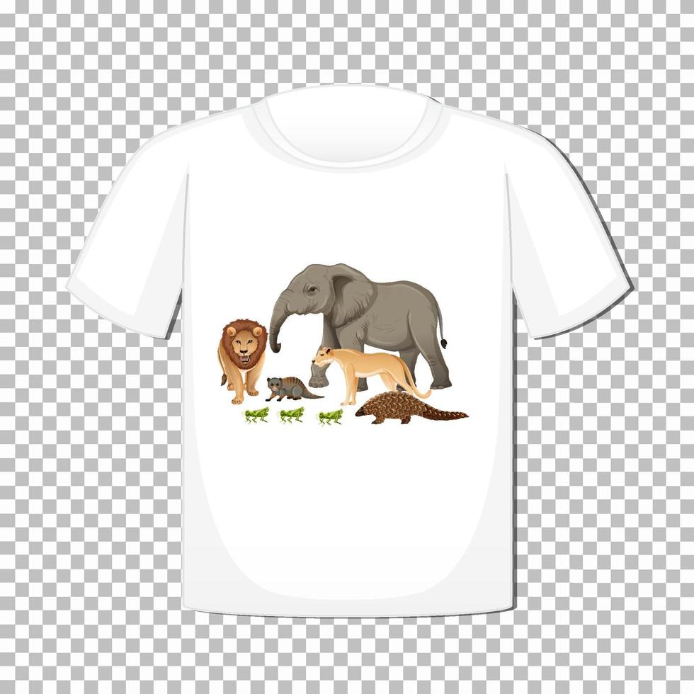 wild dierengroepsontwerp op geïsoleerde t-shirt vector