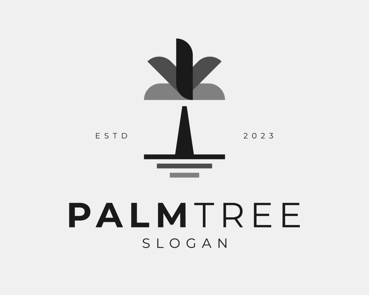 abstract palm boom varenblad kokosnoot hout exotisch meetkundig gemakkelijk minimalistische vlak vector logo ontwerp