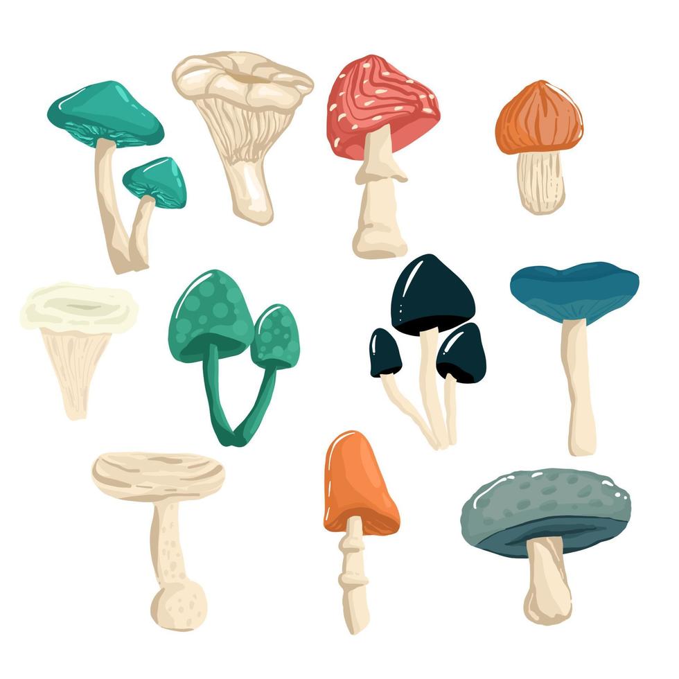 reeks van champignons in de hand- tekening stijl. psychedelisch abstract paddestoelen, hippie stijl. vector illustratie geïsoleerd Aan een wit achtergrond.