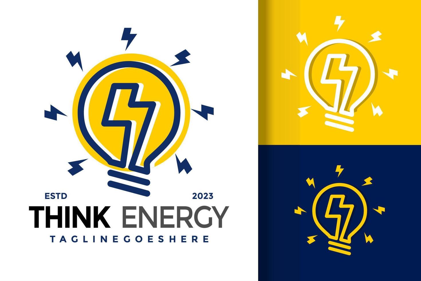 denken energie lamp lamp donder bout logo vector