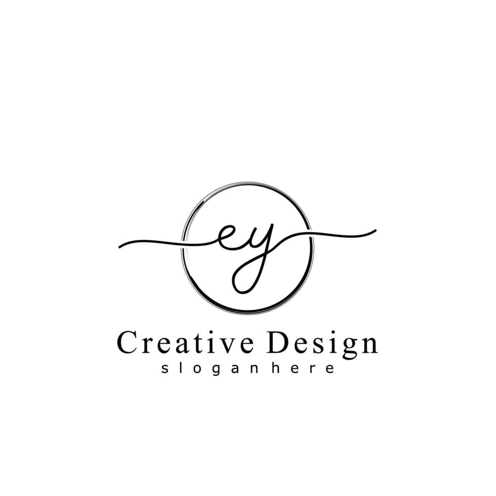 eerste ey handschrift logo met cirkel hand- getrokken sjabloon vector