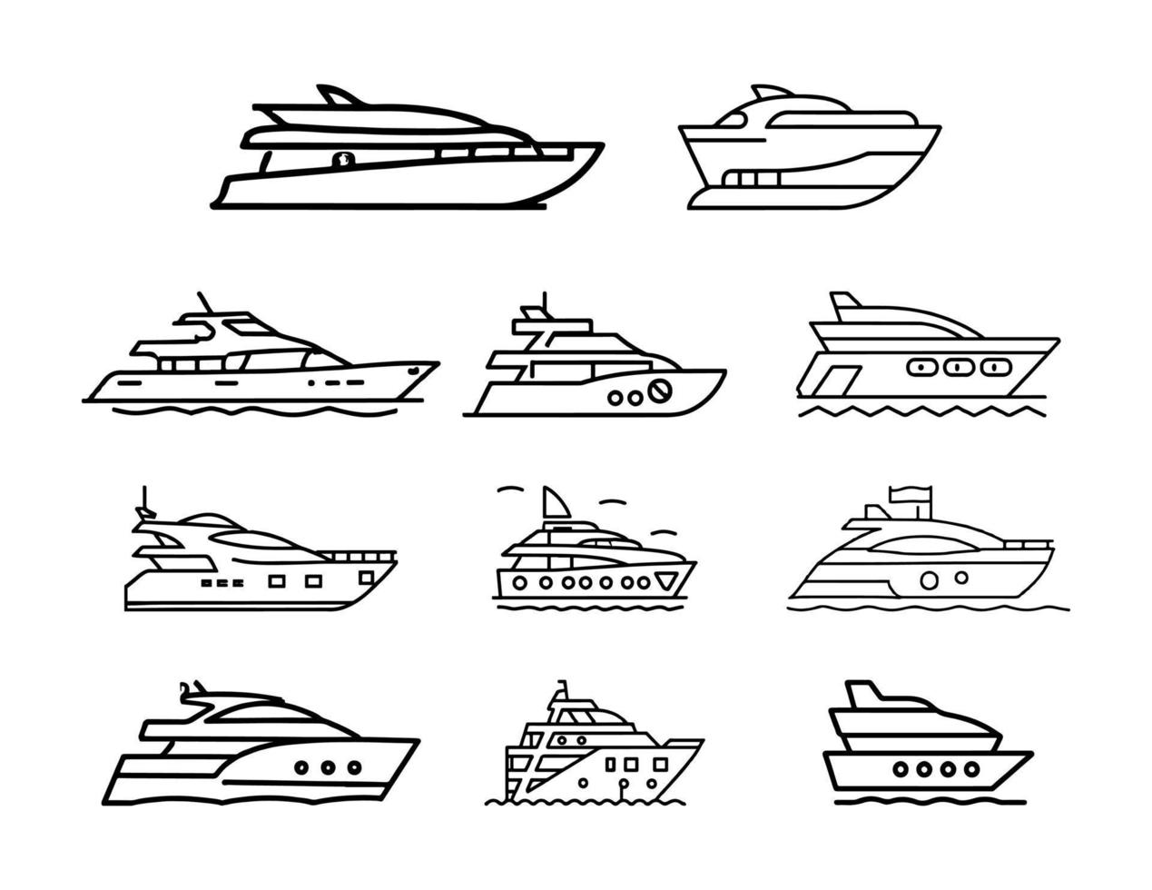 jacht, icoon set. jachten motor boten, lineair pictogrammen. boot icoon vector illustratie.