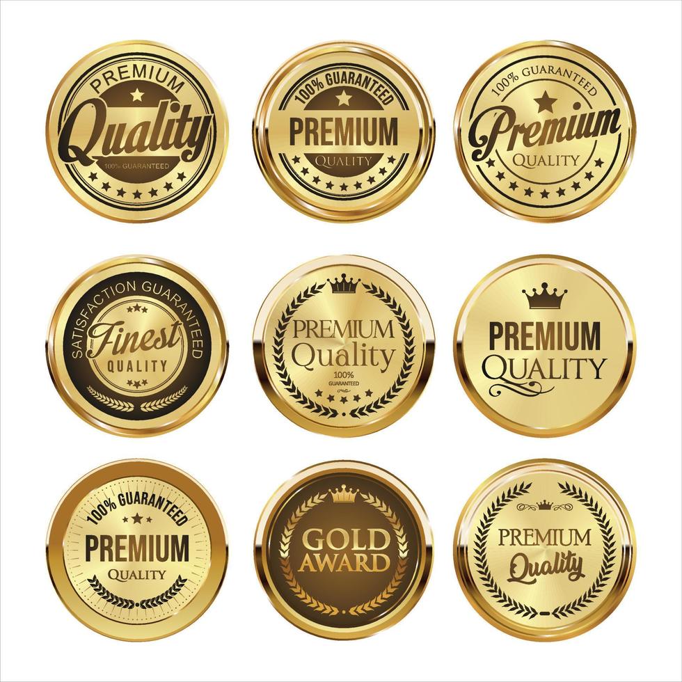 verzameling gouden badges en labels in retrostijl vector