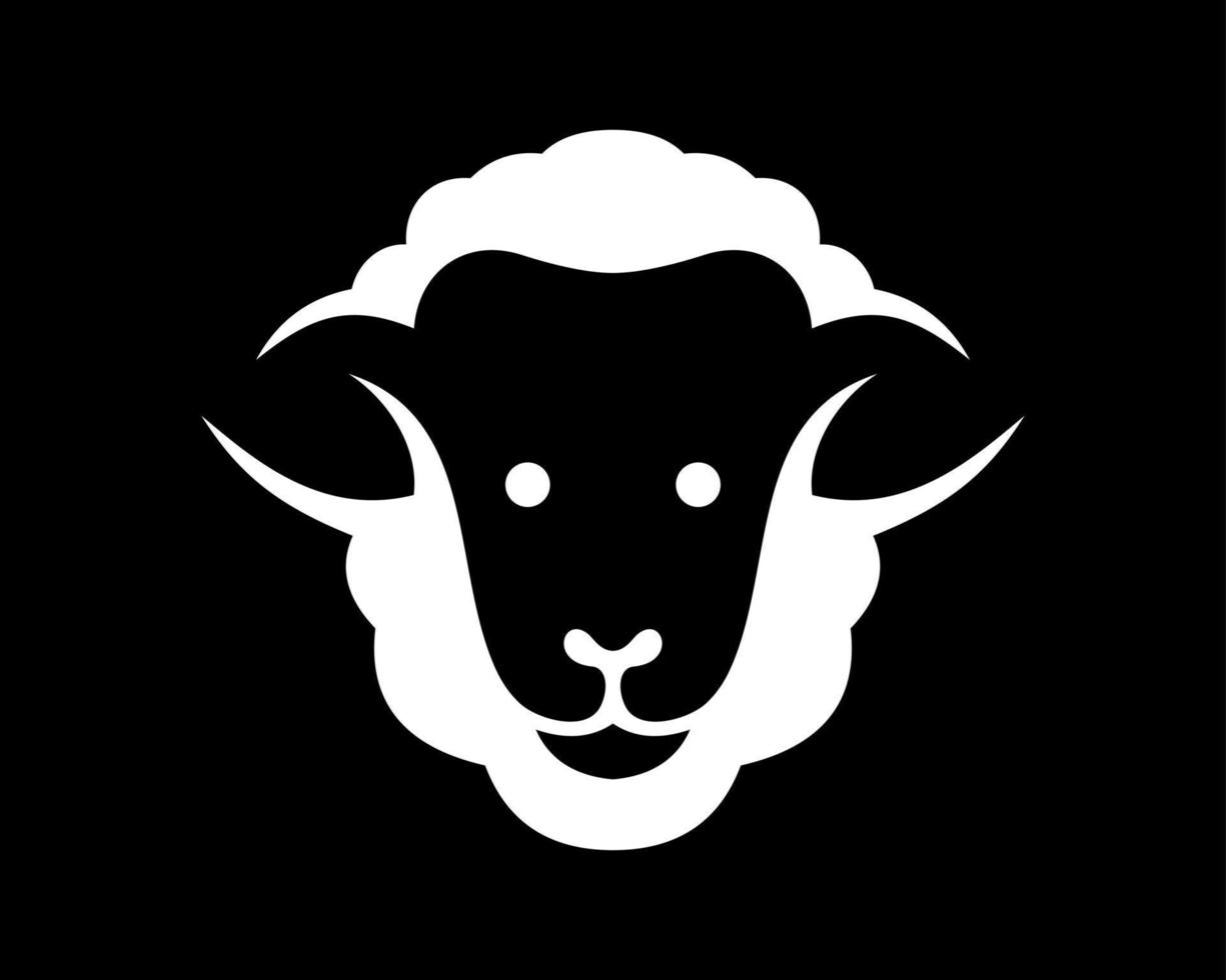 schapen lam RAM vee vee huiselijk dier portret negatief minimaal vlak vector logo ontwerp