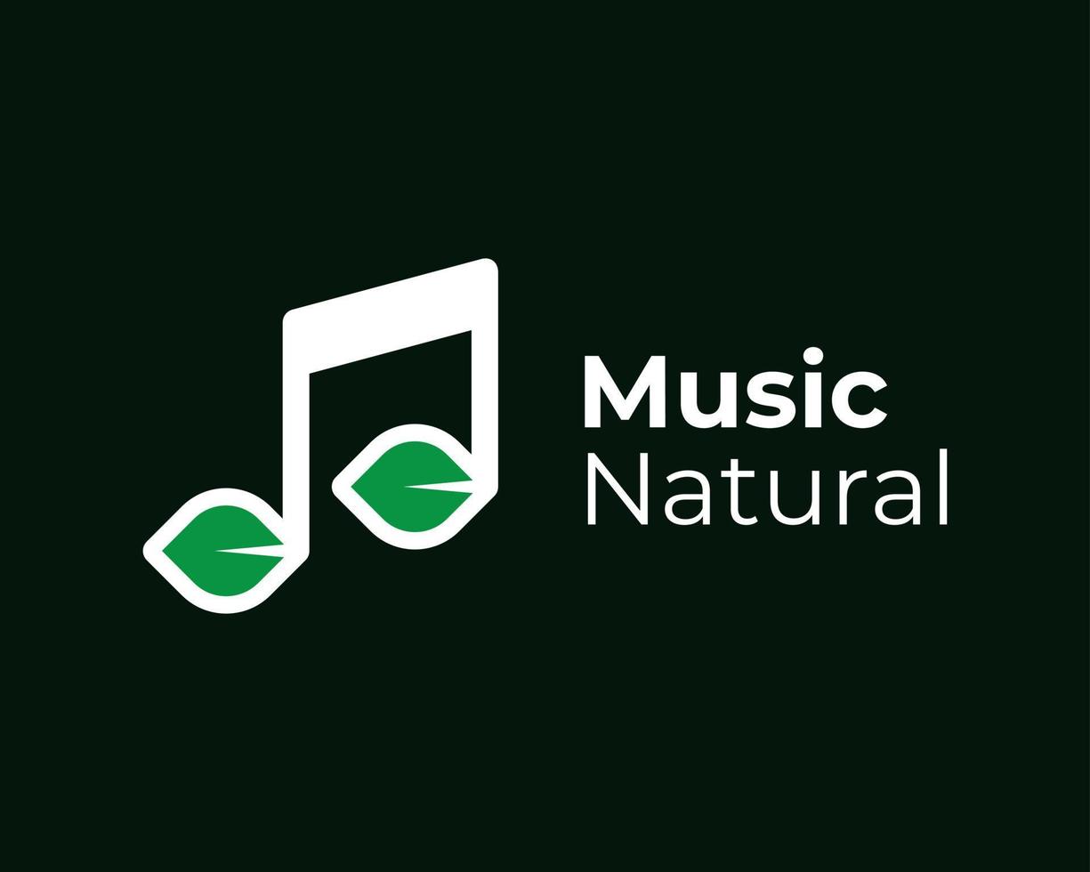 muziek- Notitie geluid melodie musical trilling natuurlijk blad groen natuur vers biologisch vector logo ontwerp