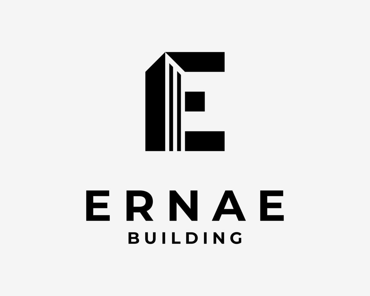 brief e initialen gebouw appartement architectuur buitenkant gemakkelijk minimaal icoon vector logo ontwerp