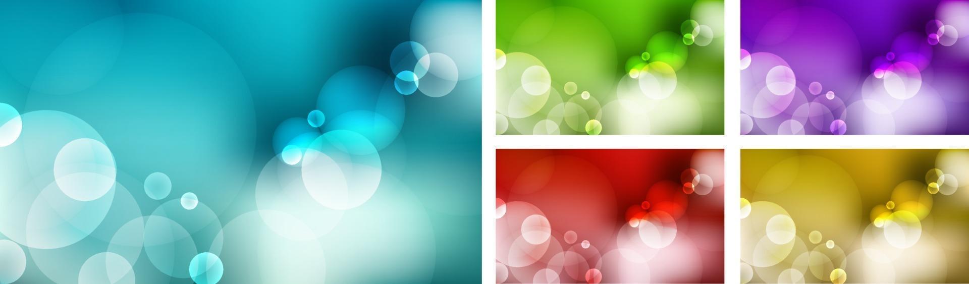 set van abstracte wazig blauwe lucht, groene natuur, paars, rood, geel gouden achtergrond met bokeh lichteffect. vector