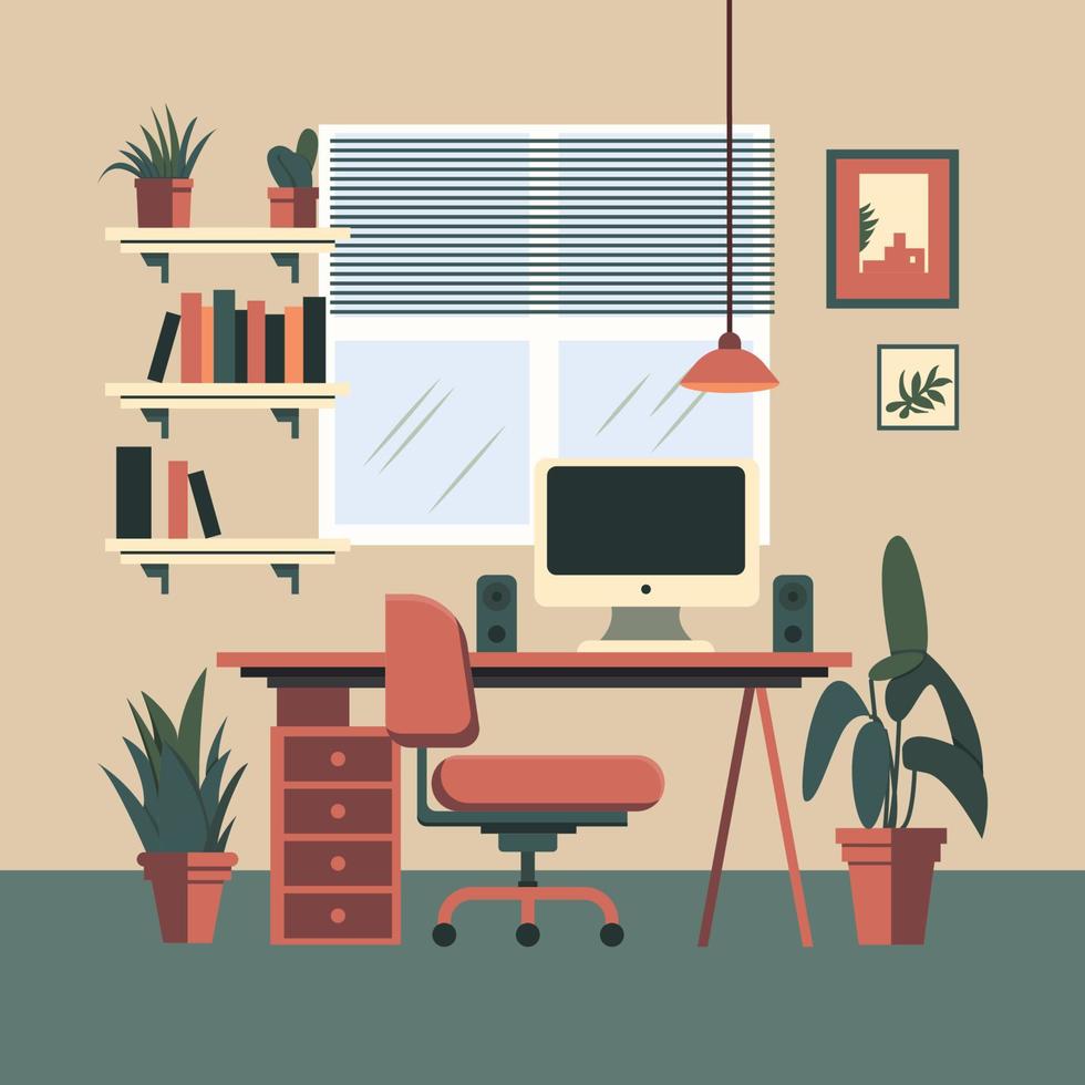 computer bureau werkplaats concept, vlak ontwerp vector illustratie