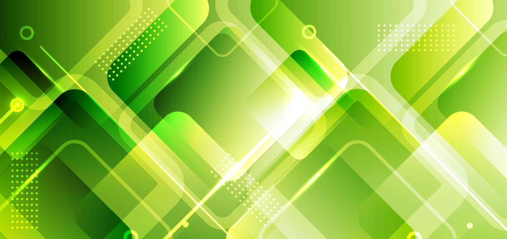 abstracte banner web achtergrond groene geometrische vierkante vormen samenstelling met gloeiend licht vector