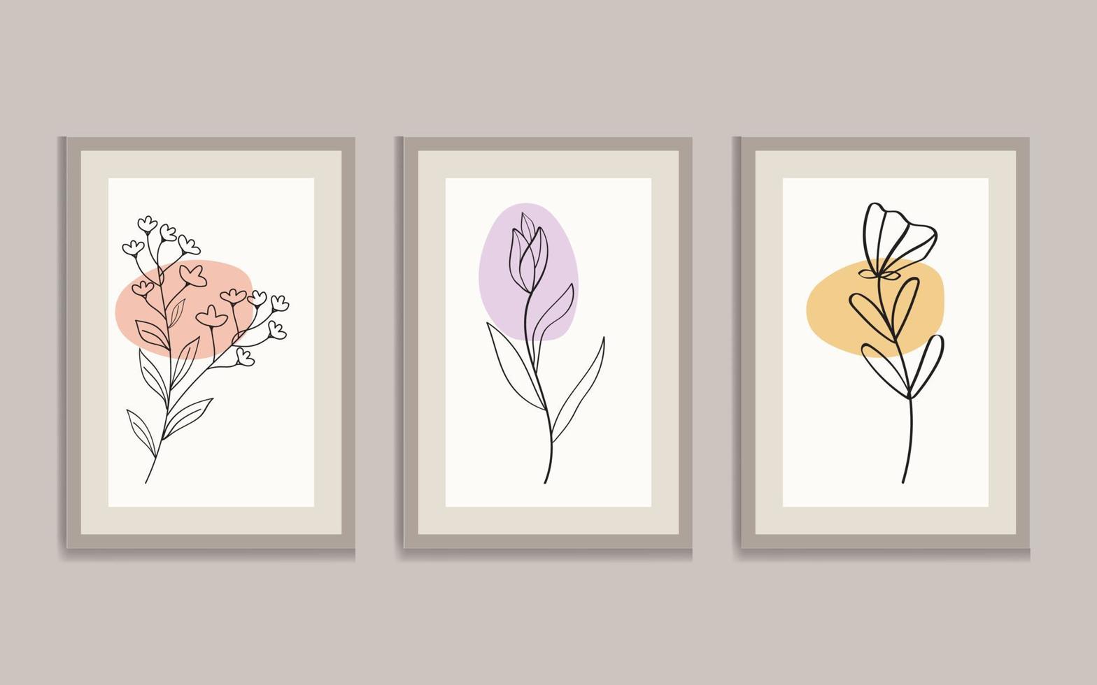 vlak ontwerp kleurrijk muur kunst illustratie set. botanisch bloemen muur kunst, lijn kunst, minimalistische vector. vector