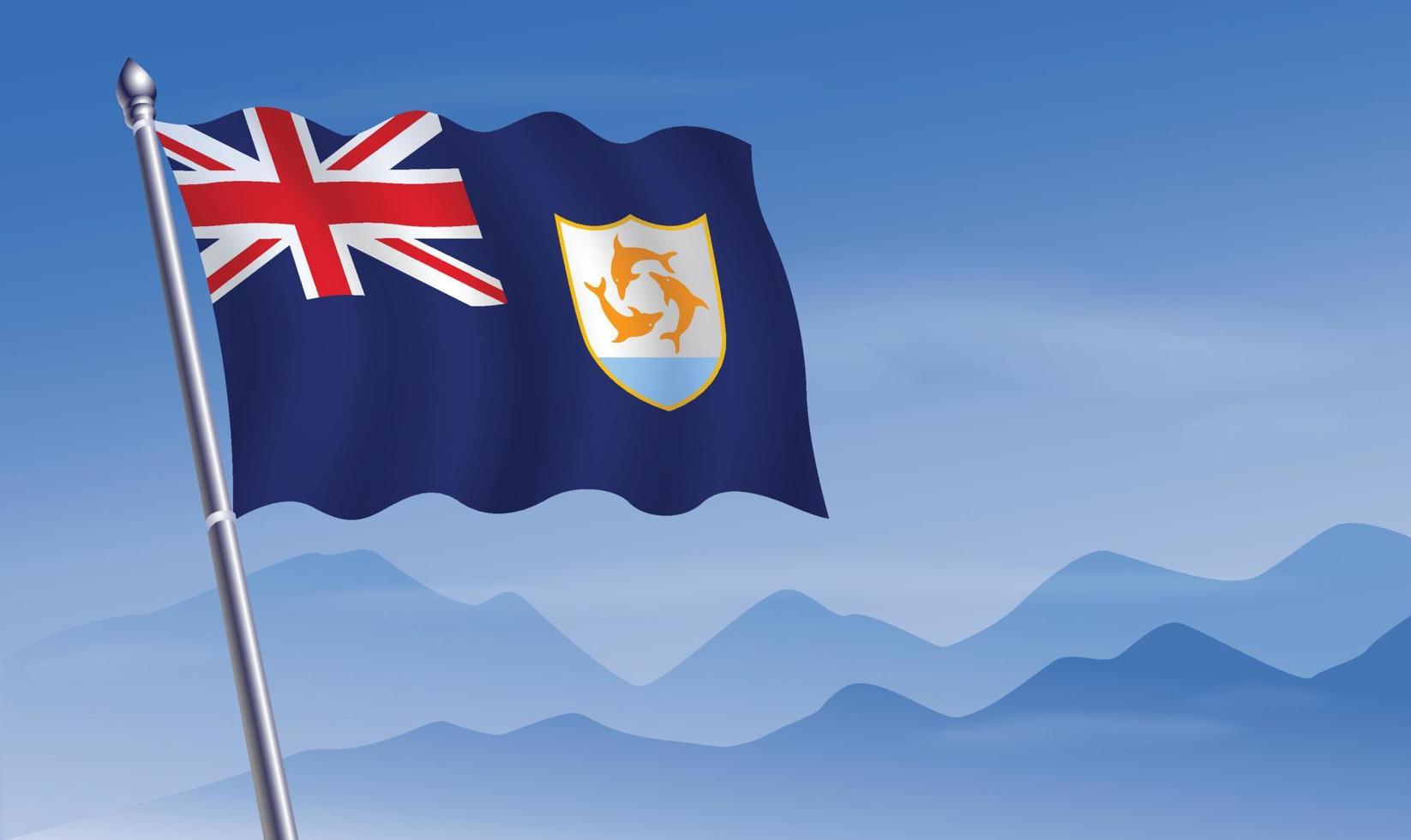 Anguilla vlag met achtergrond van bergen en skynd blauw lucht vector