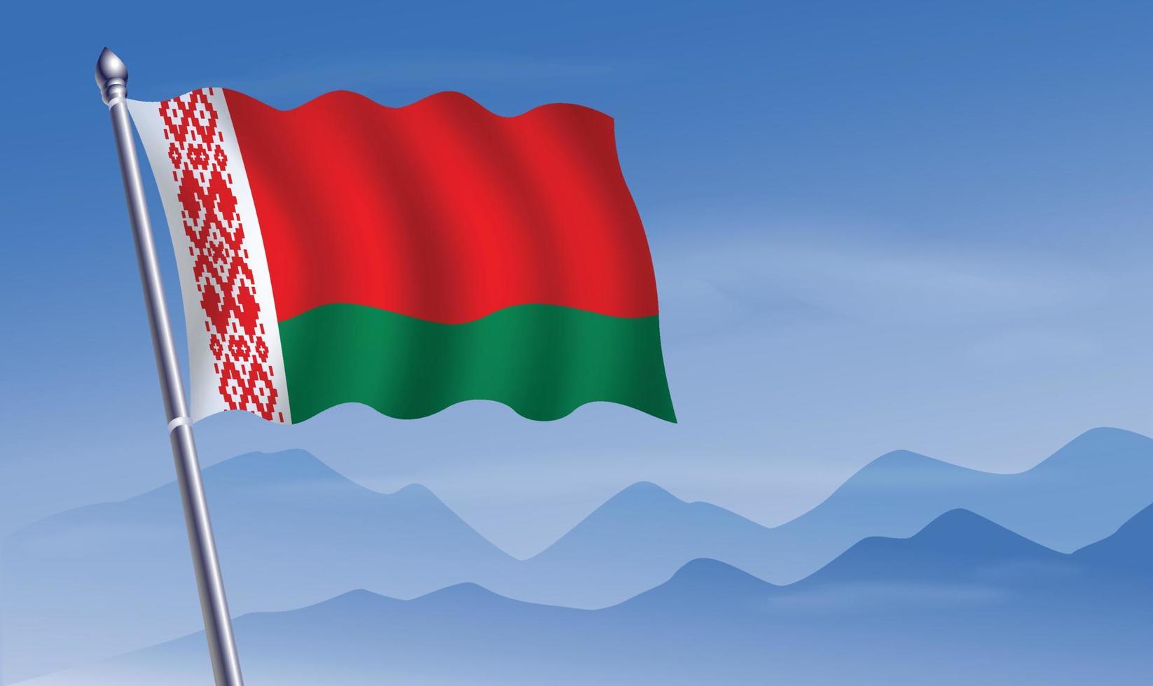 Wit-Rusland vlag met achtergrond van bergen en skynd blauw lucht vector