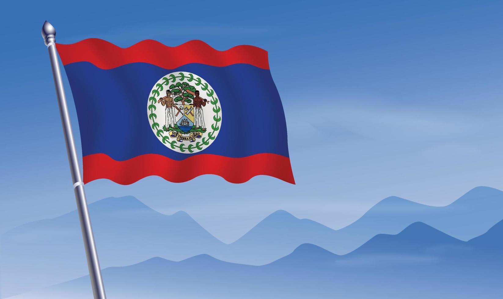 Belize vlag met achtergrond van bergen en skynd blauw lucht vector