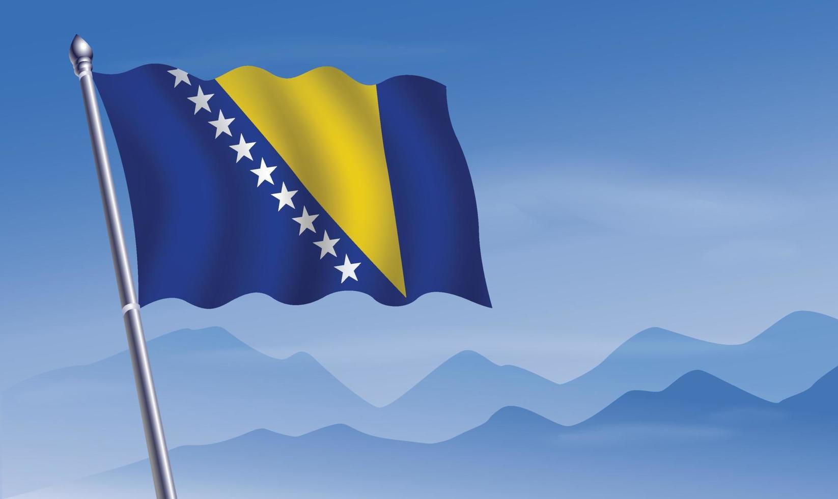 Bosnië herzegovina vlag met achtergrond van bergen en skynd blauw lucht vector