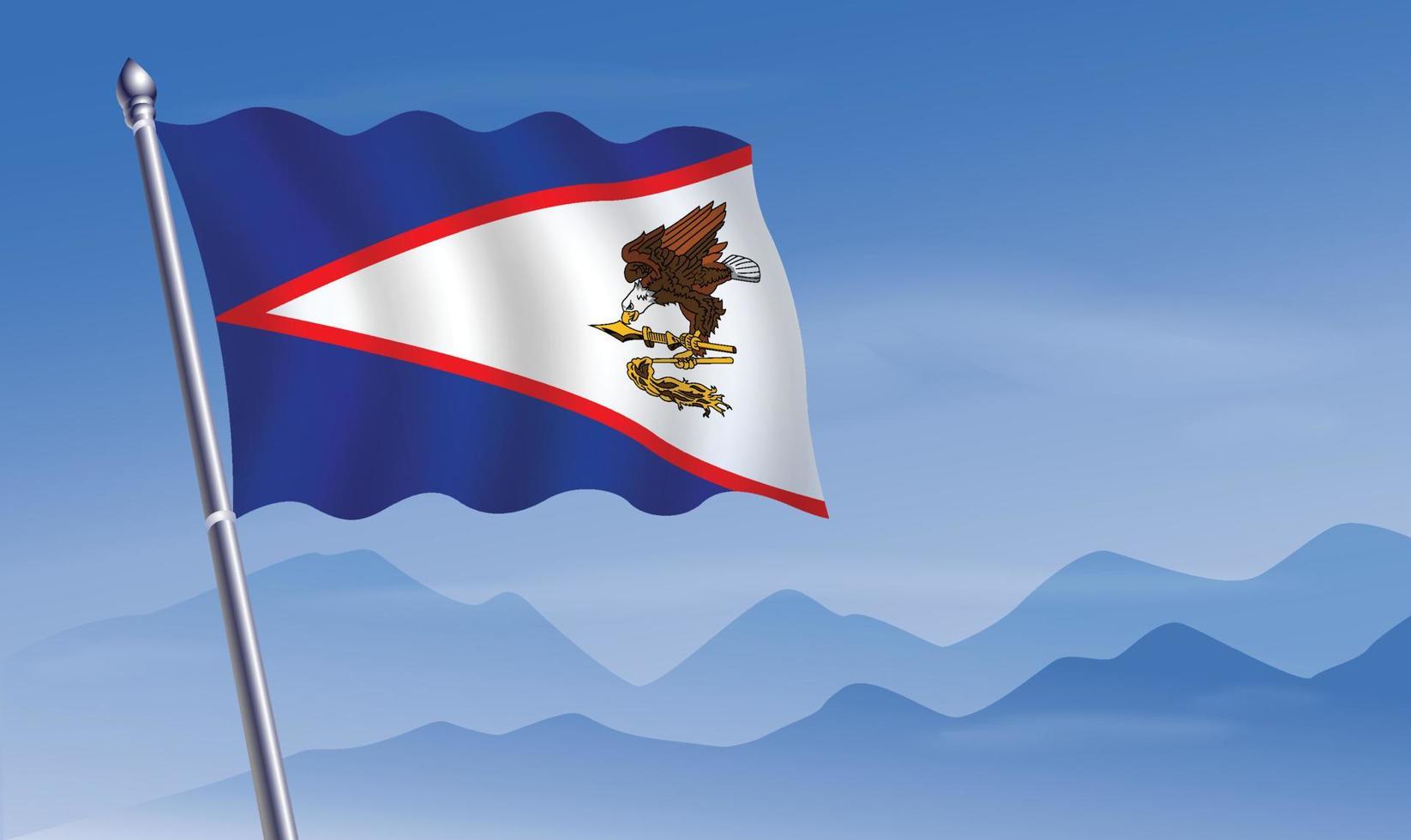 Amerikaans Samoa vlag met achtergrond van bergen en skynd blauw lucht vector