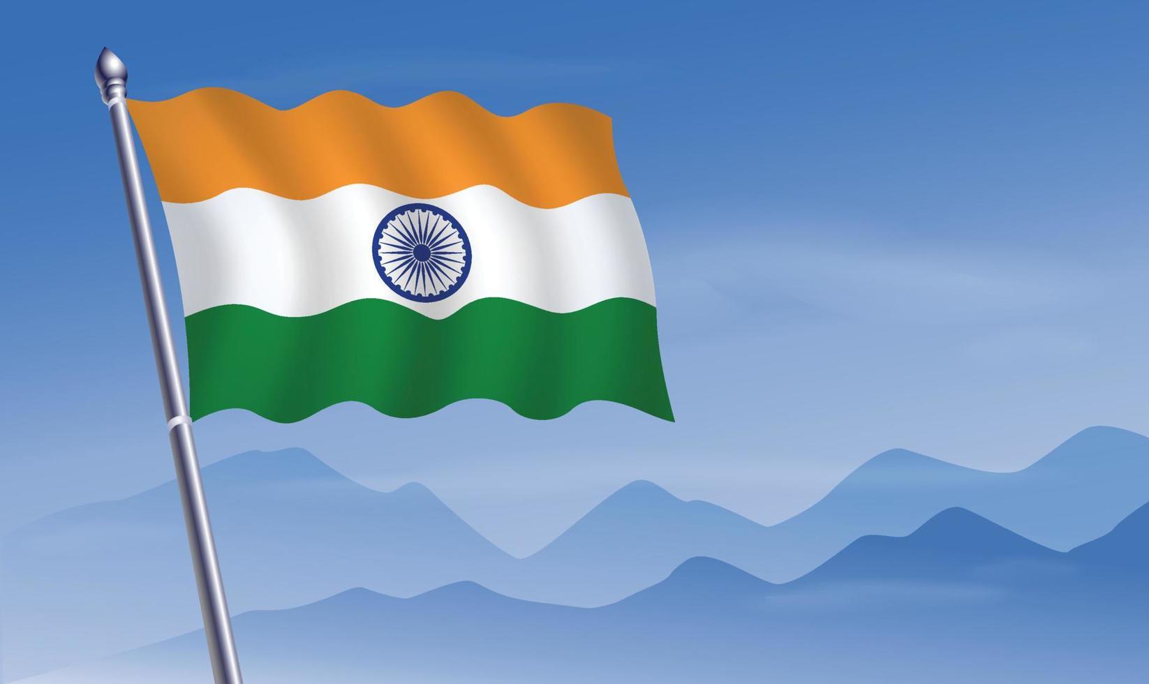 Indië vlag met achtergrond van bergen en lucht vector
