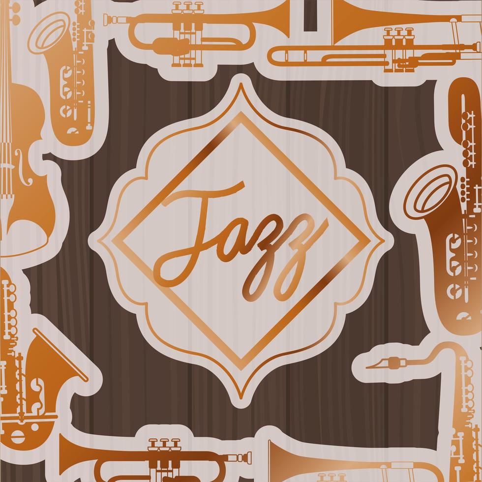 jazz-dagframe met instrumenten en houten achtergrond vector