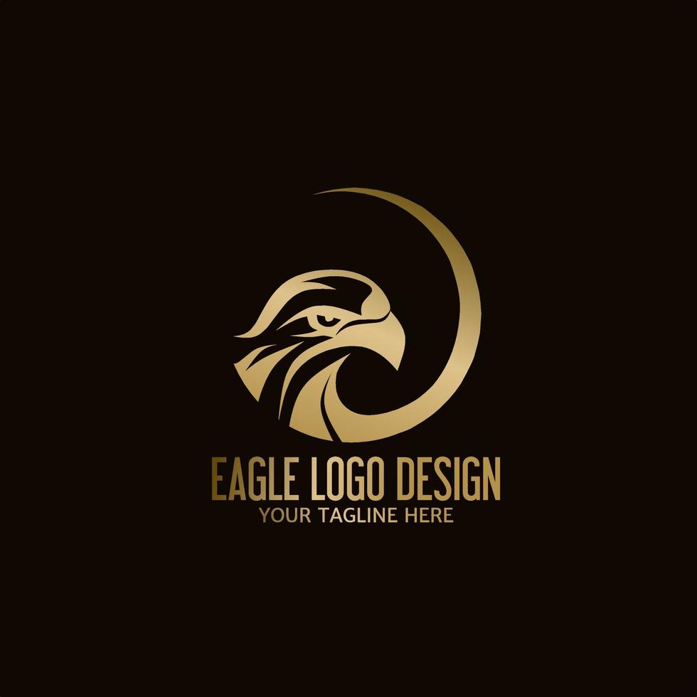 vogel adelaar logo ontwerp en cirkel kader in gouden kleur, adelaar of havik embleem vector icoon.